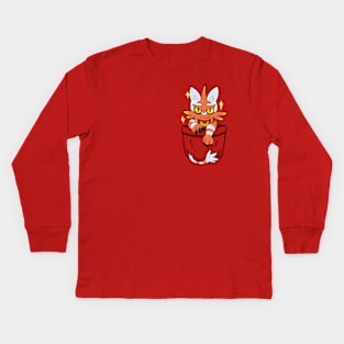 Pocket Shiny Flame Cat Kids Long Sleeve T-Shirt